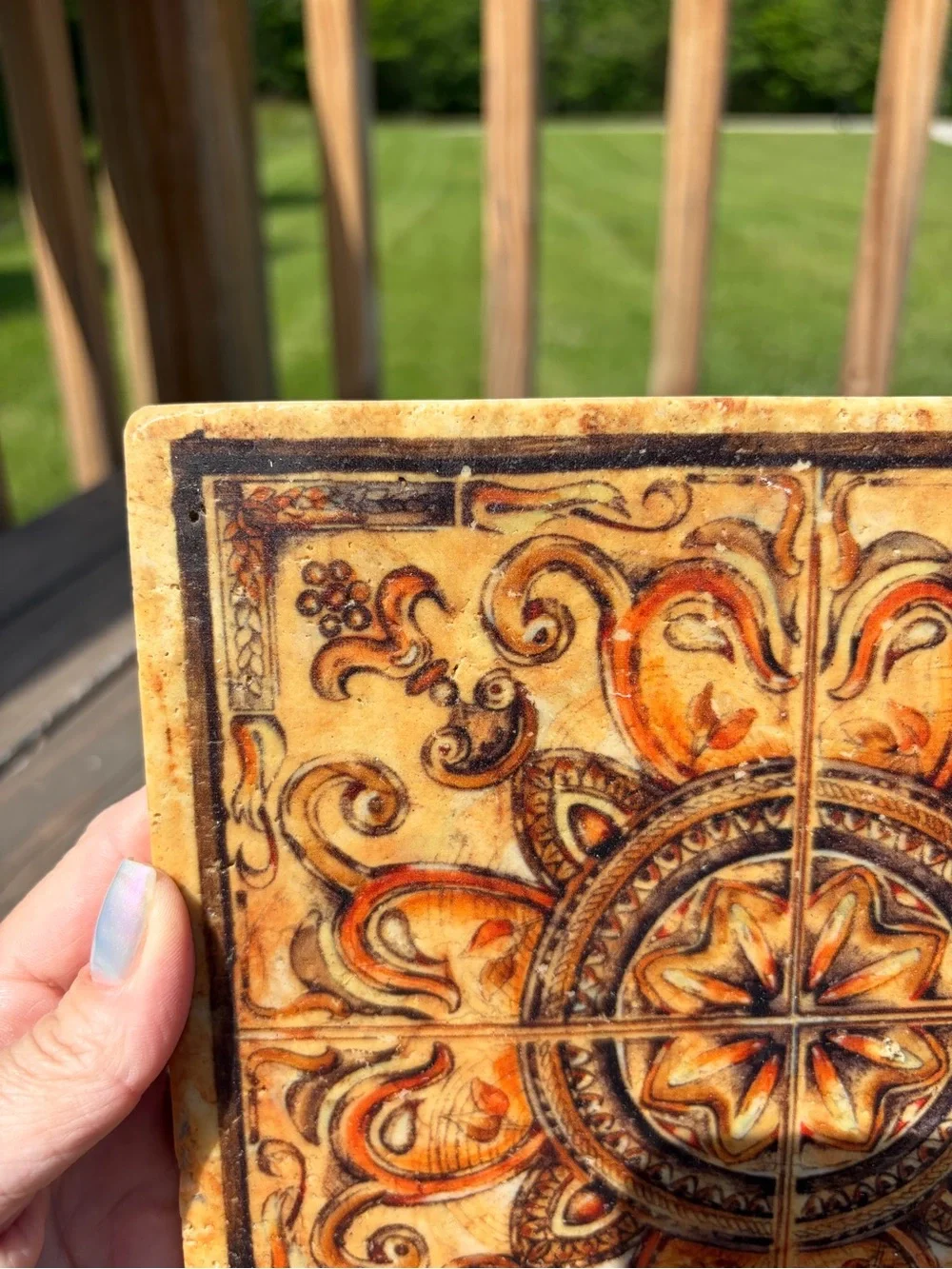 VINTAGE PIER 1 RUTH BUSH TRIVET TUSCAN SCROLL TILE ITALIAN FRESCO Heavy